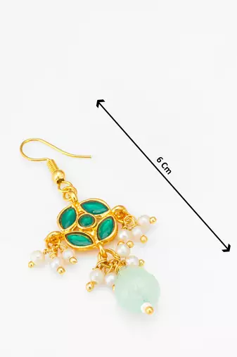green floral drop earrings with pearl clusters