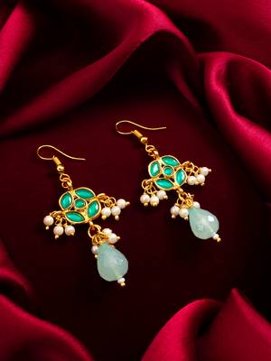 green floral drop earrings with pearl clusters 5