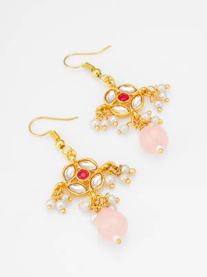 gold-toned floral earrings with stone, pearl drops 2