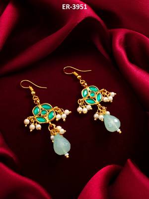 green floral drop earrings with pearl clusters 1