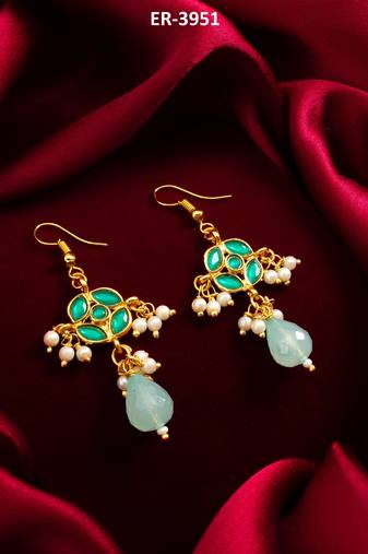 green floral drop earrings with pearl clusters