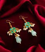 green floral drop earrings with pearl clusters