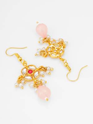 gold-toned floral earrings with stone, pearl drops 3
