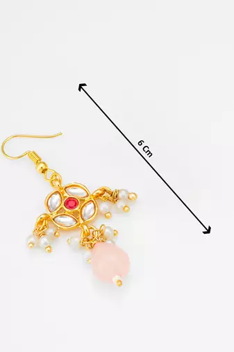 gold-toned floral earrings with stone, pearl drops