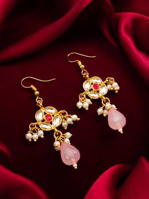 gold-toned floral earrings with stone, pearl drops 5