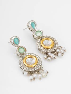 silver-toned drop earrings with pearl dangles 2