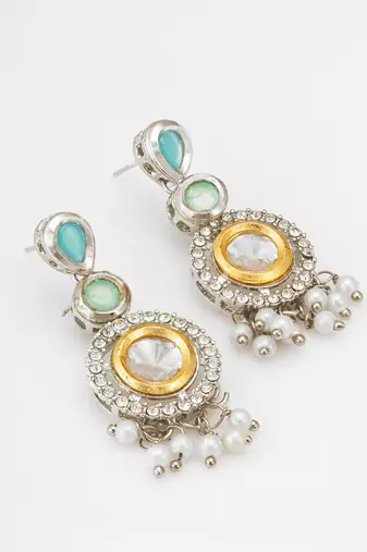 silver-toned drop earrings with pearl dangles