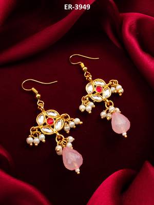 gold-toned floral earrings with stone, pearl drops 1