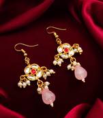gold-toned floral earrings with stone, pearl drops