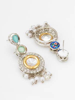 silver-toned drop earrings with pearl dangles 3