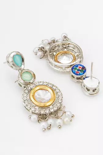 silver-toned drop earrings with pearl dangles