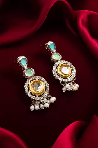 silver-toned drop earrings with pearl dangles
