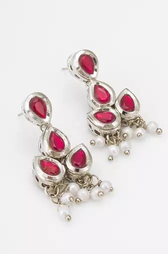 silver plated drop earrings with pearl bunches