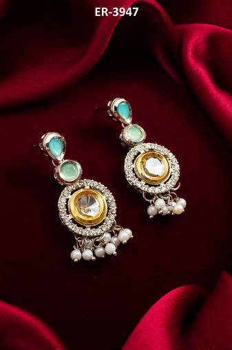 silver-toned drop earrings with pearl dangles