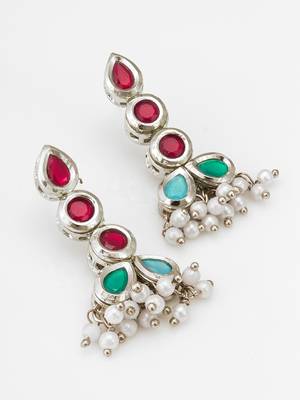 silver plated multi linear earrings 2