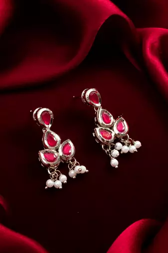 silver plated drop earrings with pearl bunches
