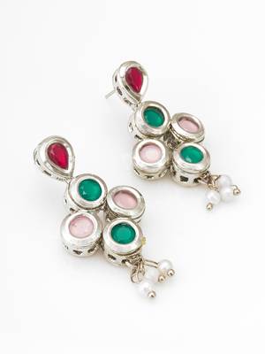 silver plated multi-color drop earrings with pearl 2