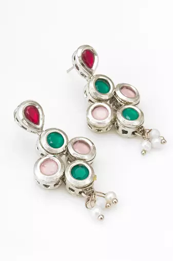 silver plated multi-color drop earrings with pearl