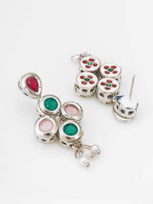 silver plated multi-color drop earrings with pearl 3