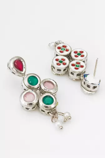 silver plated multi-color drop earrings with pearl