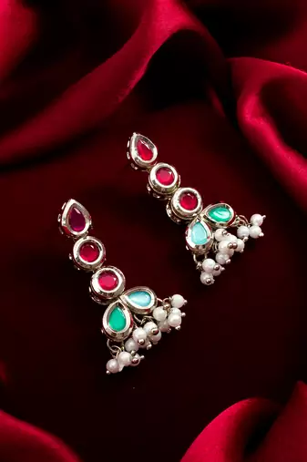 silver plated multi linear earrings