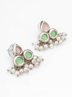 silver plated stud earrings with pearl drops 2