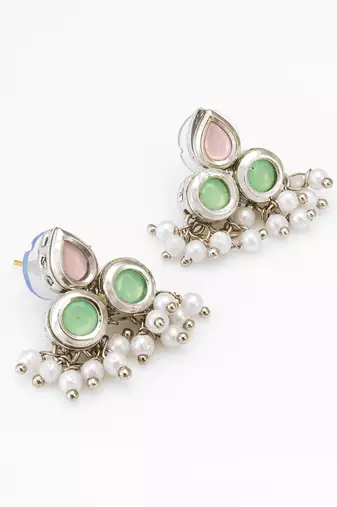 silver plated stud earrings with pearl drops