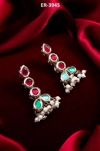 silver plated multi linear earrings
