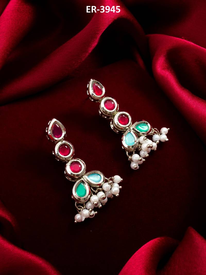 silver plated multi linear earrings