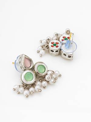silver plated stud earrings with pearl drops 3