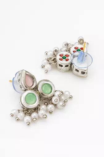 silver plated stud earrings with pearl drops