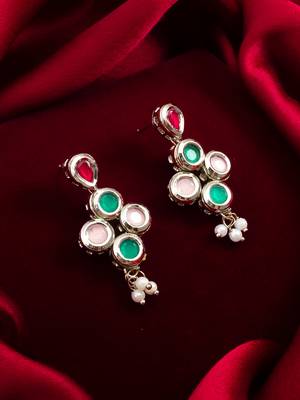 silver plated multi-color drop earrings with pearl 1