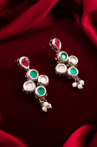 silver plated multi-color drop earrings with pearl