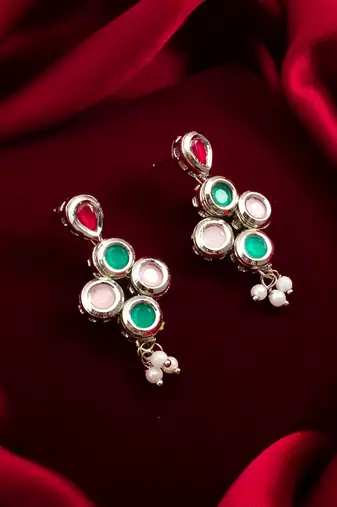silver plated multi-color drop earrings with pearl