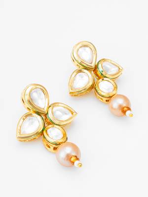 floral gold plated earrings with rose pearl drops 2