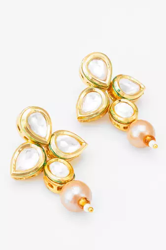 floral gold plated earrings with rose pearl drops