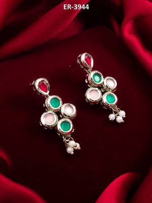 silver plated multi-color drop earrings with pearl 5