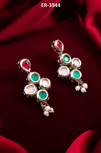 silver plated multi-color drop earrings with pearl