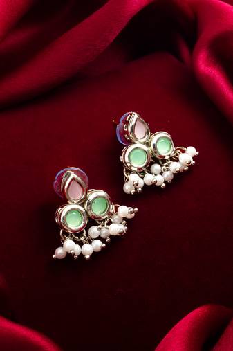 silver plated stud earrings with pearl drops