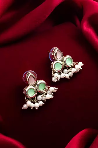 silver plated stud earrings with pearl drops