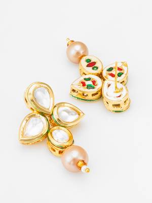 floral gold plated earrings with rose pearl drops 3