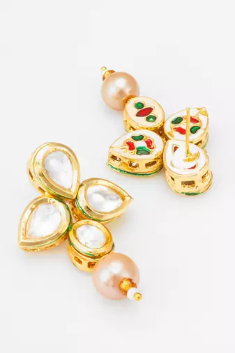 floral gold plated earrings with rose pearl drops