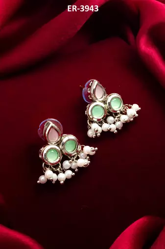 silver plated stud earrings with pearl drops