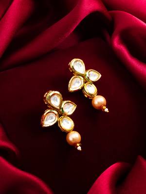 floral gold plated earrings with rose pearl drops 5