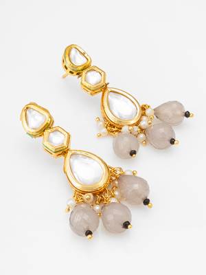 gold plated grey drop earrings with pearl 2