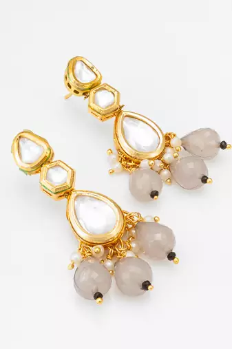 gold plated grey drop earrings with pearl