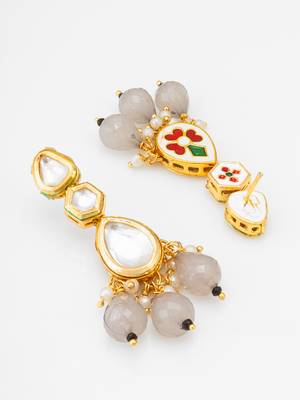 gold plated grey drop earrings with pearl 3