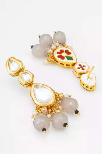 gold plated grey drop earrings with pearl