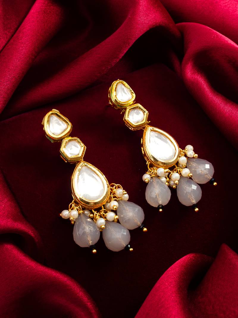 gold plated grey drop earrings with pearl
