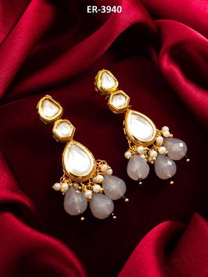 gold plated grey drop earrings with pearl 5